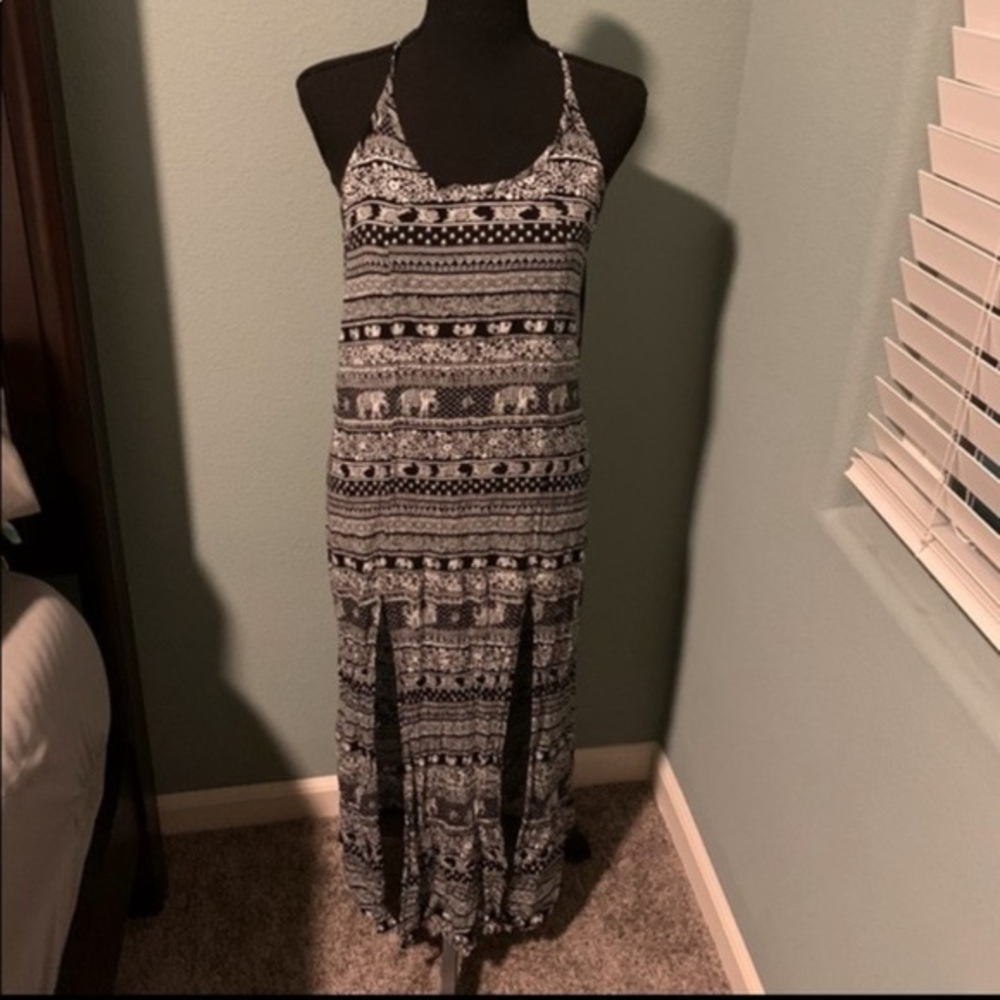 2/$13 Black & White Halter Racerback Maxi Dress